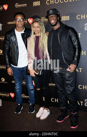 Audrey Tcheumeo, Youssoupha et sa compagnie assistent à l'avant-première du film « chocolat » avec l'association Cekedubonheur au Gaumont Marignan a Paris, France, le 01 Fevrier 2016. Photo d'Aurore Marechal/ABACAPRESS.COM Banque D'Images