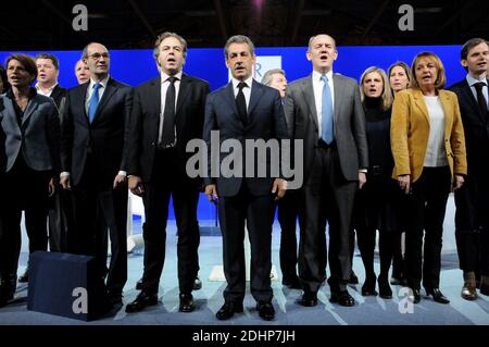 Isabelle le Callennec, vice-présidente du parti LR, Eric Woerth, Luc Chatel, Nicolas Sarkozy assiste à un Conseil national du parti de droite français les Républicains (LR) pour discuter et définir la politique du parti avant ses élections primaires, à la porte de Versailles, à Paris, en France, le 14 février 2016. Photo d'Alain Apaydin/ABACAPRESS.COM Banque D'Images