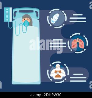 coronavirus covid 19 patient au lit avec la maladie de docteur de ventilateur illustration du vecteur des poumons Illustration de Vecteur