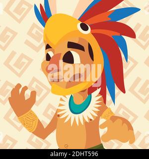 aztec guerrier avec le chapeau de perroquet en arrière-plan tribal illustration vectorielle Illustration de Vecteur