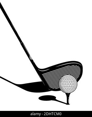 club de golf derrière le ballon sur le tee. Le golfeur prend le but pour un tir précis et puissant. Compétition sportive. Vecteur de contraste Illustration de Vecteur