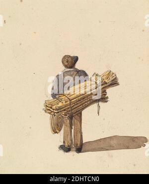 Croquis de la vie à Paris : homme avec des Hanks de Rope, Ambrose Poynter, 1796–1886, British, ca. 1835, Aquarelle et graphite sur papier vélin moyen, légèrement texturé, feuille: 3 13/16 × 3 5/16 pouces (9.7 × 8.4 cm), chapeau, genre sujet, homme, paysan, corde, Europe, France, Paris, Île-de-France Banque D'Images