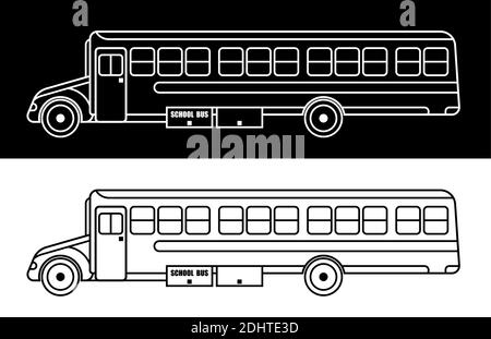 Autobus scolaire américain. Le 1er septembre est le début de l'année scolaire. Icône linéaire. Vecteur noir et blanc Illustration de Vecteur