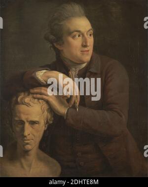 Joseph Nollekens avec son buste de Laurence Sterne, John Francis Rigaud, 1742–1810, français, actif en Grande-Bretagne (à partir de 1771), 1772, huile sur toile, support (PTG): 30 x 25 pouces (76.2 x 63.5 cm), artiste, buste, clergyman, dessin, lumière, homme, crayon, portrait, sculpteur, sculpture Banque D'Images