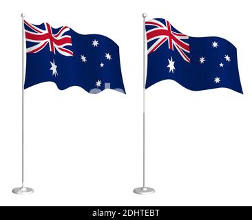 Drapeau de l'Australie sur le mât en agitant dans le vent. Élément de design des fêtes. Point de contrôle pour les symboles de carte. Vecteur isolé sur fond blanc Illustration de Vecteur