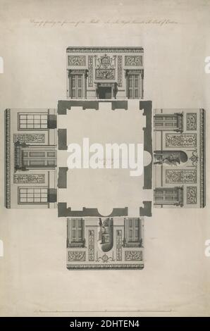 Headfort House, Irlande : élévations du Front Hall, Robert Adam, 1728–1792, Britannique, entre 1771 et 1775, stylo à encre noire et gris laver sur graphite sur papier légèrement épais, modérément texturé, crème posée sur toile, feuille : 36 1/8 x 23 15/16 pouces (91.8 x 60.8 cm), sujet architectural, caryatides, cheminées, portes, élévation (dessin), cheminée, frises, Grâces (Charites), généralement trois en nombre; 'Gratie' (Ripa), grottes, hall, néoclassique, niches, balance (règle), urnes, fenêtres, Headfort House, Kath, Irlande Banque D'Images