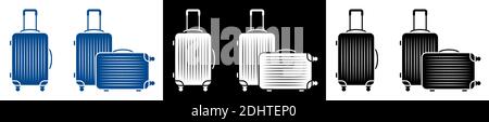 Jeu d'icônes. Sac de voyage. Valise pour bagages sur roues. Transport de choses dans le transport pendant les vacances. Vecteur minimaliste Illustration de Vecteur