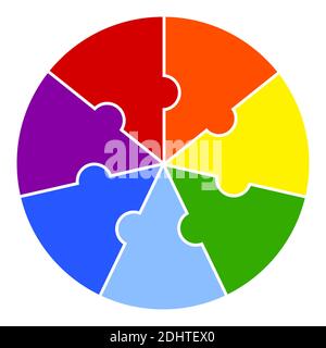 puzzle rond de pièces aux couleurs de l'arc-en-ciel. Graphique, élément graphique. Vecteur sur fond blanc Illustration de Vecteur