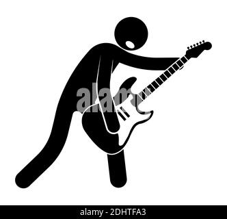 figure de bâton, musicien joue de la musique rock sur guitare. Concerts, festivals et vacances. Vecteur sur fond blanc Illustration de Vecteur