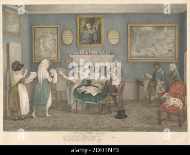 L'enfant gâté, scène VI, Lewis Vaslet, 1742–1808, britannique, ca. 1802, aquarelle à l'encre noire et grise lavée sur du graphite sur du papier vélin crème légèrement épais, feuille: 15 × 19 5/8 pouces (38.1 × 49.8 cm) et image: 13 × 18 7/8 pouces (33 × 48 cm), alcool, tablier, bonnets, bouteilles, toile, chaises, chien (animal), colombe, robes, chevalet, feu, cheminée, genre sujet, geste, chagrin, histoire sujet, humour, intérieur, kérarins, lettres, foudre, art marin, hommes, météorologie, mob caps, peintures, paix, potions, quill, scientifiques, serpents, lecture, navires Banque D'Images