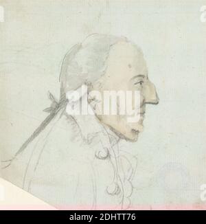 A Man Wth a large Nose: Profil face à droite, tête et épaules, Henry William Bunbury, 1750–1811, Britannique, non daté, Graphite et aquarelle sur papier blanc moyen, légèrement texturé, feuille: 4 7/8 × 4 3/4 pouces (12.4 × 12.1 cm), caricature, figures (illustrations), homme, profils (figures), perruque Banque D'Images