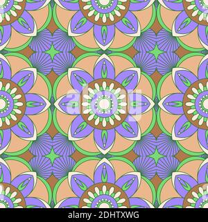 Vecteur de motif sans couture Mandala. Un ornement de fleur violet symétrique. Tirage ethnique Illustration de Vecteur