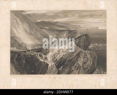 Lulworth Cove, Dorset, William Bernard Cooke, 1778–1855, British, d'après Joseph Mallord William Turner, 1775–1851, British, 1811-1812, gravure en ligne, gravure ouverte, premier état (touché) sur modérément épais, modérément texturé, crème, papier vélin, feuille: 8 9/16 × 11 5/8 pouces (21.7 × 29.5 cm) et image: 5 11/16 × 21.9 cm (8 5/8 × 14.4 pouces) Banque D'Images