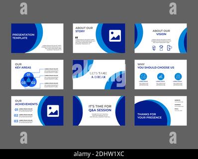 Présentation de l'investissement de l'entreprise, modèle de scénario Pitch decks. Présentation abstraite Blue, ensemble de modèles de bannière vectorielle pour les graphiques d'information Illustration de Vecteur