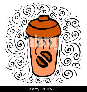 Café dessiné à la main pour aller avec la décoration. Illustration vectorielle. Illustration de Vecteur