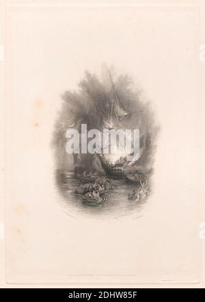 Fire at Sea (vignette), James T. Willmore, 1800–1863, British, d'après Joseph Malbord William Turner, 1775–1851, British, 1835, gravure en lignes, premier état publié sur papier épais, légèrement texturé, beige, à feuilles de beige, de colle à chine, feuille: 16 7/8 × 11 5/16 pouces (42.9 × 28.7 cm), plaque: 8 1/2 × 6 pouces (21.6 × 15.2 cm), Cine Collé : 8 3/16 × 5 1/2 pouces (20.8 × 14 cm) et image : 5 × 3 1/2 pouces (12.7 × 8.9 cm) Banque D'Images