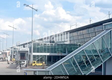 Landscape of the airport departures terminal. Stock Photo