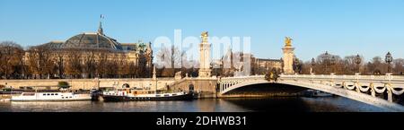 Vue panoramique sur le Pont Alexandre III, le petit Palais et le Grand Palais à Paris