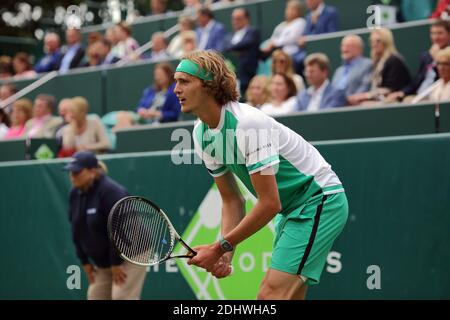 Alexander Zverev (GER) contre Thanasi Kokkinakis (AUS) au Boothes 2017 dans l'échauffement de Wimbledon. Banque D'Images