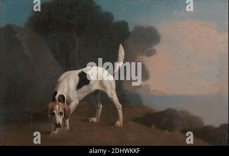 Foxliver, George Stubbs, 1724–1806, britannique, env. 1760, huile sur papier posée à bord, support (PTG): 5 3/4 x 8 3/4 pouces (14.6 x 22.2 cm), Animalia (royaume), bloc, chien (animal), forêt, chasse, lac, rivage (forme terrestre), art sportif, études (œuvres visuelles Banque D'Images