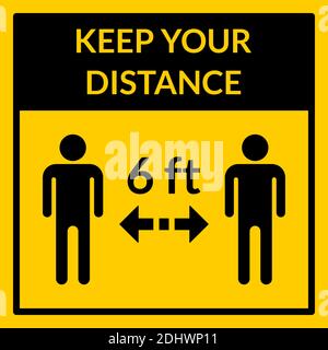 Gardez votre distance 6 pieds ou 6 pieds carré social distance instruction icône. Image vectorielle. Illustration de Vecteur