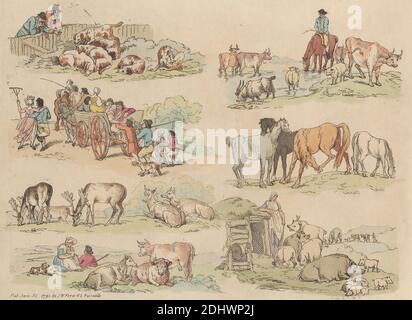 Ensemble de seize : contours des figures et des paysages, Thomas Rowlandson, 1756–1827, British, 1790-1792, Etching, coloré à la main, feuille : 14 1/4 x 10 1/4in. (36.2 x 26cm Banque D'Images