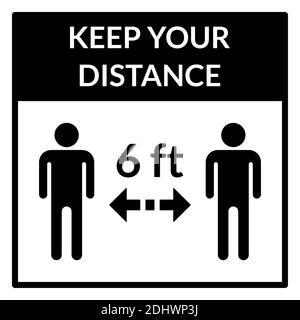 Gardez votre distance 6 pieds ou 6 pieds carré social distance instruction icône. Image vectorielle. Illustration de Vecteur