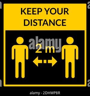 Gardez votre distance 2 m ou 2 mètres carré social distance instruction icône. Image vectorielle. Illustration de Vecteur