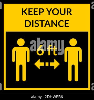 Gardez votre distance 6 pieds ou 6 pieds carré social distance instruction icône. Image vectorielle. Illustration de Vecteur