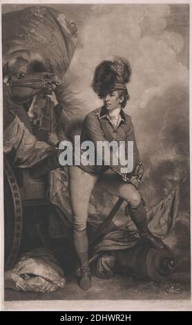 Colonel Tarleton, imprimé par John Raphael Smith, 1752–1812, britannique, d'après Sir Joshua Reynolds RA, 1723–1792, britannique, 1782, Mezzotint, épreuve du graveur sur papier moyen, légèrement texturé, crème, feuille: 25 3/16 × 16 1/4 pouces (64 × 41.2 cm), plaque: 25 1/2 × 15 9/16 pouces (64.8 × 39.6 cm) et image : 24 3/4 × 15 9/16 pouces (62.9 × 39.6 cm) Banque D'Images