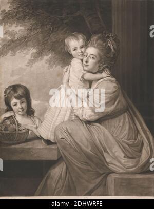 Mme stables et deux filles Harriet & Maria, imprimé par John Raphael Smith, 1752–1812, British, d'après George Romney, 1734–1802, British, 1781, Mezzotint sur modérément épais, modérément texturé, crème, papier couché, feuille: 18 × 14 1/16 pouces (45.7 × 35.7 cm) et image: 17 11/16 × 35.6 cm (14 × 44.9 pouces) Banque D'Images
