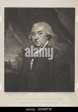 James Boswell d'Auchinleck, Esq., imprimé par John Jones, ca. 1745–1797, British, d'après Sir Joshua Reynolds RA, 1723–1792, British, 1786, Mezzotint sur papier très fin, lisse, crème, feuille: 17 7/8 × 12 1/4 pouces (45.4 × 31.1 cm), plaque: 14 3/4 × 10 7/8 pouces (37.5 × 27.6 cm), et image: 13 × 27.6 cm (10 7/8 × 33 pouces) Banque D'Images