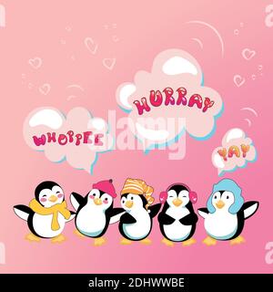 Meilleurs voeux de groupe de pingouins amicaux Illustration de Vecteur