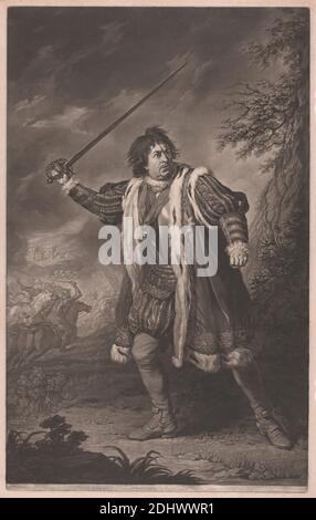 David Garrick comme Richard III, imprimé par John Dixon, ca. 1740–1811, irlandais, après Nathaniel Dance RA, 1735–1811, britannique, 1772, Mezzotint sur papier crème, légèrement texturé, feuille: 26 1/4 × 17 1/8 pouces (66.7 × 43.5 cm), plaque: 25 1/4 × 15 3/4 pouces (64.1 × 40 cm), et image: 24 3/4 × 15 3/4 pouces (62.9 × 40 cm), thème littéraire, pièces de William Shakespeare, Richard III, pièce de William Shakespeare Banque D'Images