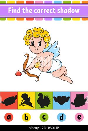 Trouvez l'ombre correcte. Feuille de travail de développement de l'éducation. Page activité. Saint Valentin. Jeu de couleurs pour les enfants. Illustration vectorielle isolée. Cartoo Illustration de Vecteur