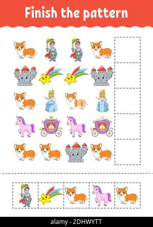 Terminez la répétition. Couper et jouer. Feuille de travail de développement de l'éducation. Page d'activité.caractère de dessin animé. Illustration de Vecteur