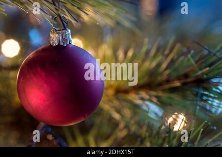 Gros plan d'un ornement de Noël violet Banque D'Images