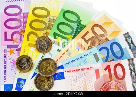 Euro Banknoten und Muenzen Banque D'Images
