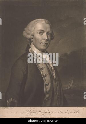 Samuel Barrington, imprimé de Richard Earlom, 1743–1822, British, d'après Benjamin Wilson, 1721–1788, British, publié par Robert Sayer, 1725–1794, British, 1779, Mezzotint sur papier à la crème, à texture lisse, de format moyen, feuille: 14 7/8 × 11 pouces (37.8 × 27.9 cm), portrait Banque D'Images