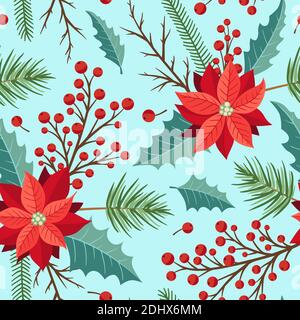 Motif fleuri décoratif sans couture avec plantes hivernales. Motif nouvel an et Noël. Banque D'Images