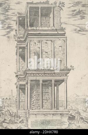 Luci Septimii Severi Caesaris in via Appia, imprimé par un artiste inconnu, XVIe siècle, publié par Antonio Ladreri, 1512–1577, français, 1546, gravure en ligne sur papier coulé moyen, légèrement texturé et crème Banque D'Images