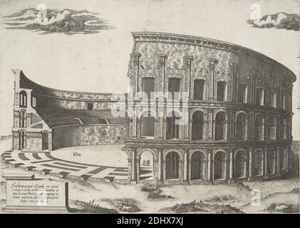 Amphitheatrum, Quod in Exquilis non Procul a Templo S. Crucis in Hierusalem, imprimé par un artiste inconnu, XVIe siècle, publié par Antonio Ladreri, 1512–1577, français, 1560, gravure en ligne sur papier moyen, légèrement texturé, crème Banque D'Images