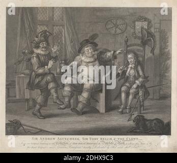 Sir Andrew Aguecheek, Sir Toby Belch et le clown - 'Twelfth Night', Act II, scène III, Peltro W. Tomkins, 1760–1840, British, d'après Henry William Bunbury, 1750–1811, British, 1792, gravure en gravure et en pointillé sur support, légèrement texturé, crème, papier vélin, feuille : 16 5/8 × 19 1/4 pouces (42.2 × 48.9 cm), plaque : 16 5/16 × 18 7/8 pouces (41.4 × 47.9 cm) et image : 13 3/4 × 17 3/4 pouces (34.9 × 45.1 cm) Banque D'Images