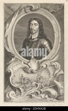 Thomas Fairfax, 3e Lord Fairfax de Cameron, Jacobus Houbraken, 1698–1780, néerlandais, 1738, gravure sur modérément épais, légèrement texturé, crème, papier couté, feuille: 15 1/2 × 10 1/16 pouces (39.4 × 25.6 cm), plaque: 14 1/2 × 9 pouces (36.8 × 22.9 cm), et image: 14 × 21.7 cm (8 9/16 × 35.6 pouces) Banque D'Images