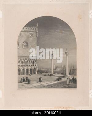 Venise - The Piazzetta, imprimé de William Miller, 1796–1882, British, d'après Joseph Mallord William Turner, 1775–1851, British, 1853-1874, Etching et gravure de ligne; premier état publié sur papier vélin moyen, légèrement texturé, crème Banque D'Images