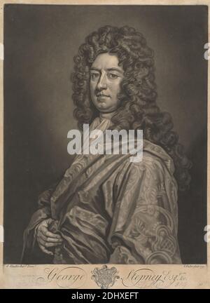 George Stepney Esq., John Faber le plus jeune, ca. 1695–1756, Netherlandish, active en Grande-Bretagne, d'après Sir Godfrey Kneller, 1646–1723, allemand, active en Grande-Bretagne (à partir de 1676), 1733, Mezzotint sur papier moyen, légèrement texturé, crème, couché, feuille: 14 3/16 × 10 1/2 pouces (36 × 26.7 cm) et image: 12 5/8 × 9 15/16 pouces (32.1 × 25.2 cm Banque D'Images