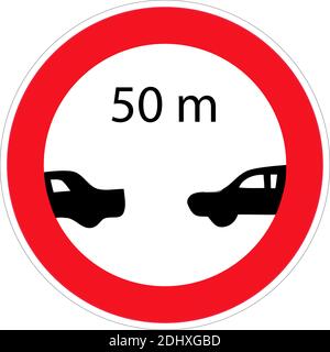 Les conducteurs doivent maintenir une distance minimale de sécurité de 50 mètres entre leurs véhicules. Panneau d'interdiction rouge. Symbole d'arrêt Illustration de Vecteur