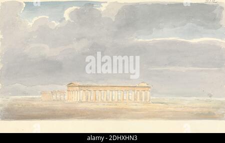 Second Temple de Hera, dans le premier, Premier Temple de Hera en arrière-plan, à Paestum, Sir Robert Smirke le plus jeune, 1781–1867, britannique, 1802-1804, aquarelle et graphite sur papier de vélin modérément épais, modérément texturé, beige, feuille: 6 9/16 × 10 15/16 pouces (16.7 × 27.8 cm Banque D'Images