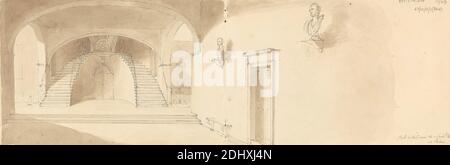 Hall Staricase à une maison à Padoue, Sir Robert Smirke le plus jeune, 1781–1867, britannique, 1802-1804, lavage brun et graphite sur papier vélin modérément épais, modérément texturé, beige, feuille: 5 1/2 × 16 11/16 pouces (14 × 42.4 cm Banque D'Images