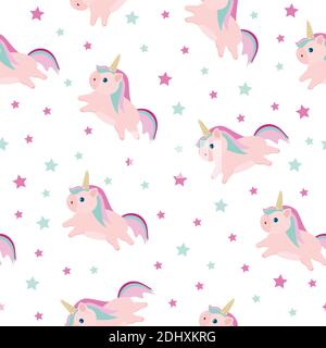 motif d'arrière-plan sans couture avec personnage de dessin animé rose cheval licorne pour enfants Illustration de Vecteur